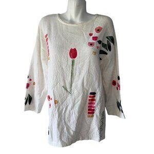 Vtg 90s Play Alegre Hand Painted Floral Tunic Top Long Sleeve Size M/L Lagenlook